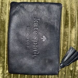 Kate Spade Black Leather Clutch with Tassel